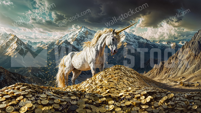 Guardian of the gold coin mountain golden horned unicorn