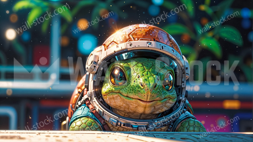 An anime turtle wearing an astronaut helmet