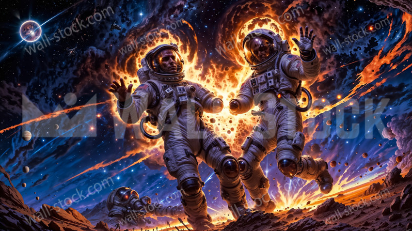 Two astronauts fight death, thrown into space by a starship crash