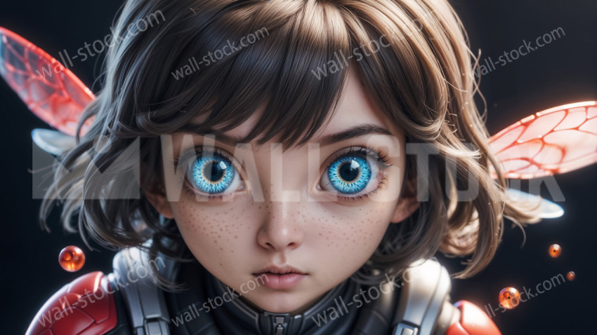 Fantasy Warrior with Luminous Orbs and Translucent Wings in a Dark Setting