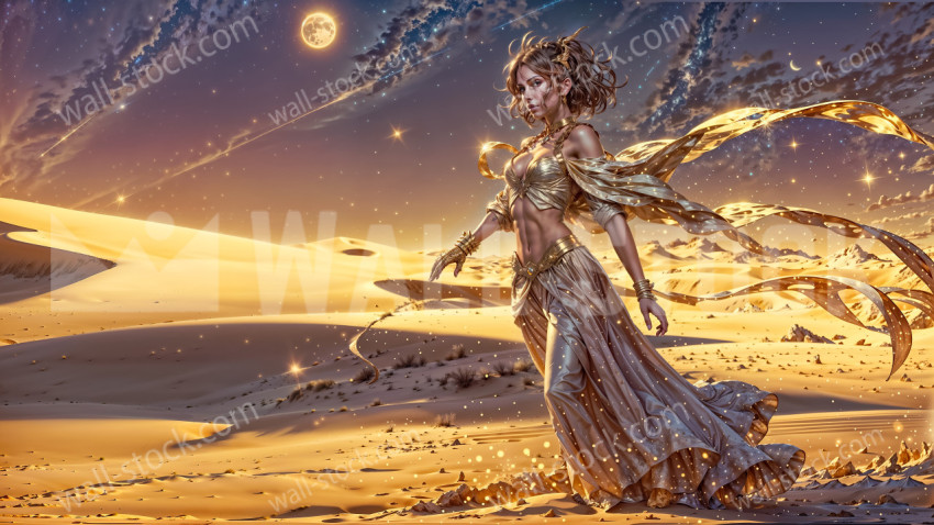 Ethereal desert queen twilight on the golden planet
