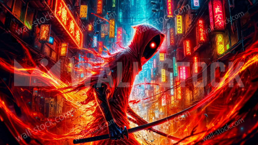 Red-eyed fiery ninja walks the streets of China