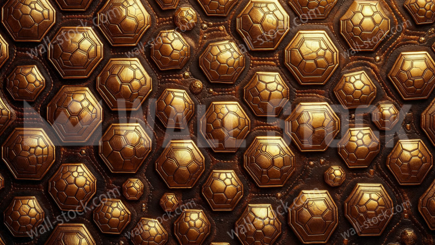 Pattern of golden shapes resembling a football on dark brown leather