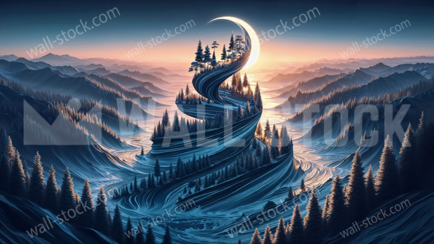 Pine tree top half moon view