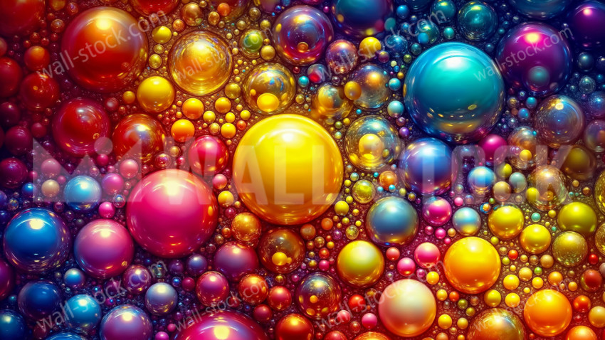 Colorful round balls with shiny reflective glass surfaces