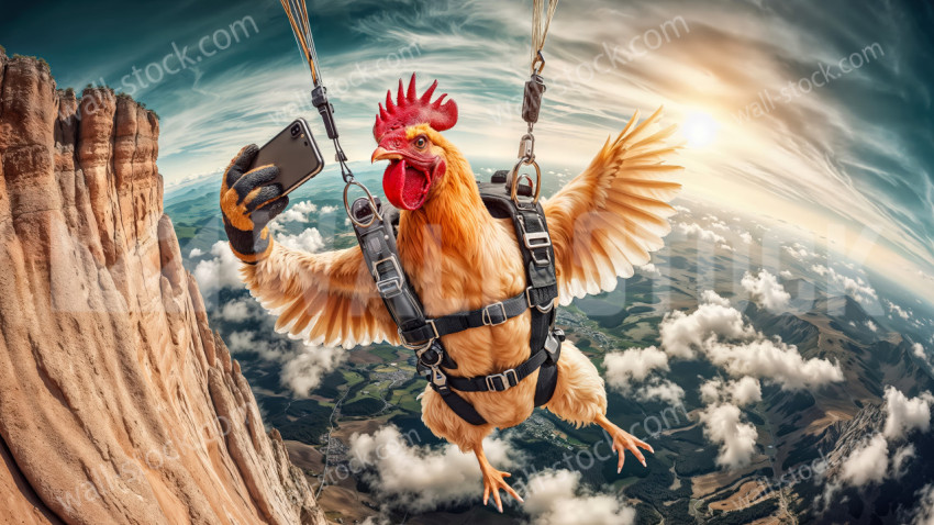 Crazy chicken takes selfie while skydiving