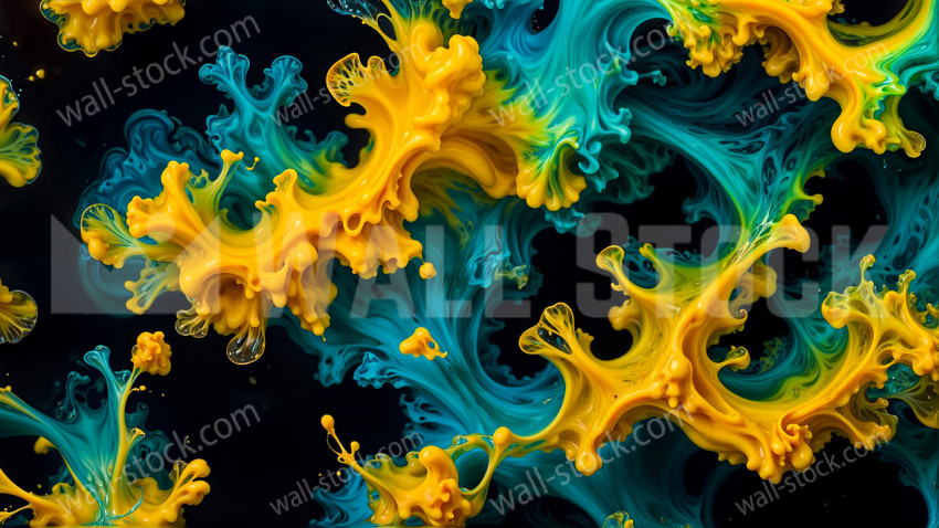 Abstract Waves of Blue and Yellow Energy Flowing Together