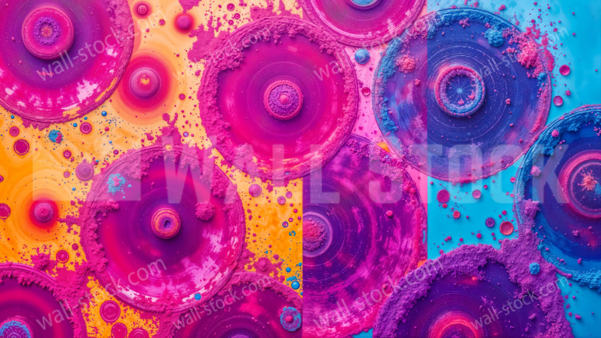 Colorful bacteria clusters spread across a yellow and blue surface